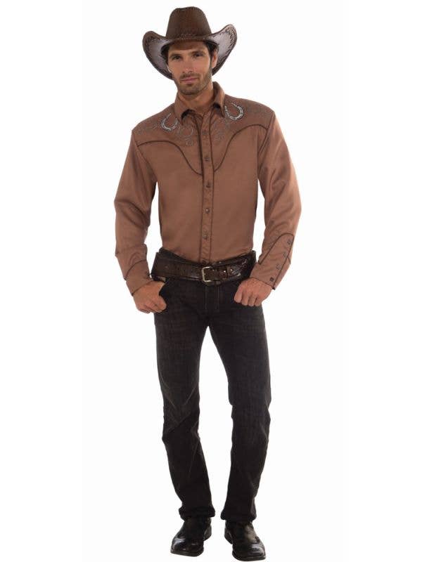 Deluxe Men's Brown Cowboy Costume Shirt - Main Image 