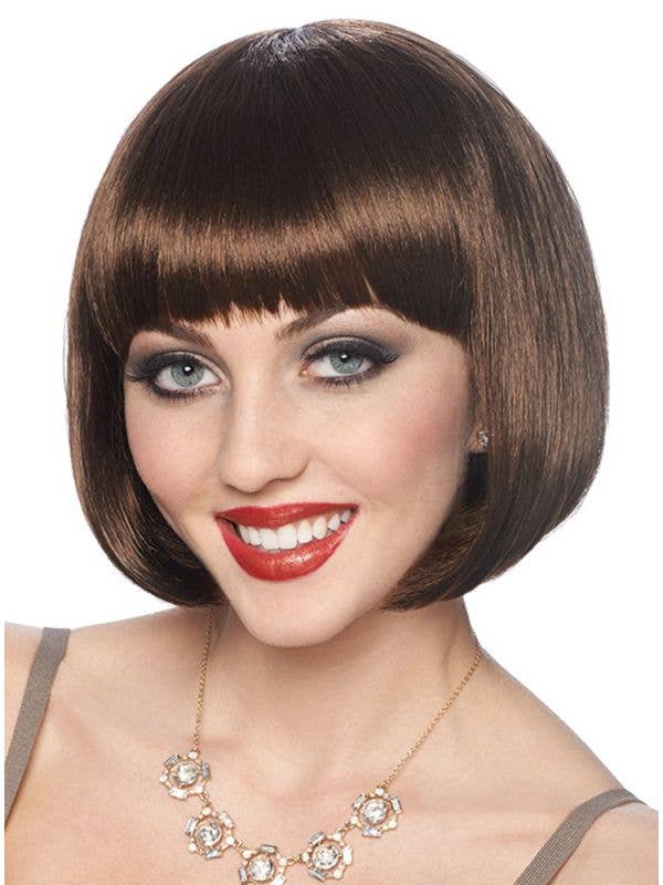 Classic women's short brown bob cut costume wig main image