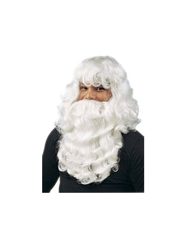 Men's curly white christmas costume wig and beard. 