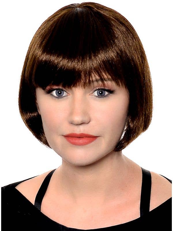 Women's Sassy Short Brown Bob Costume Wig With Front Fringe Main Image
