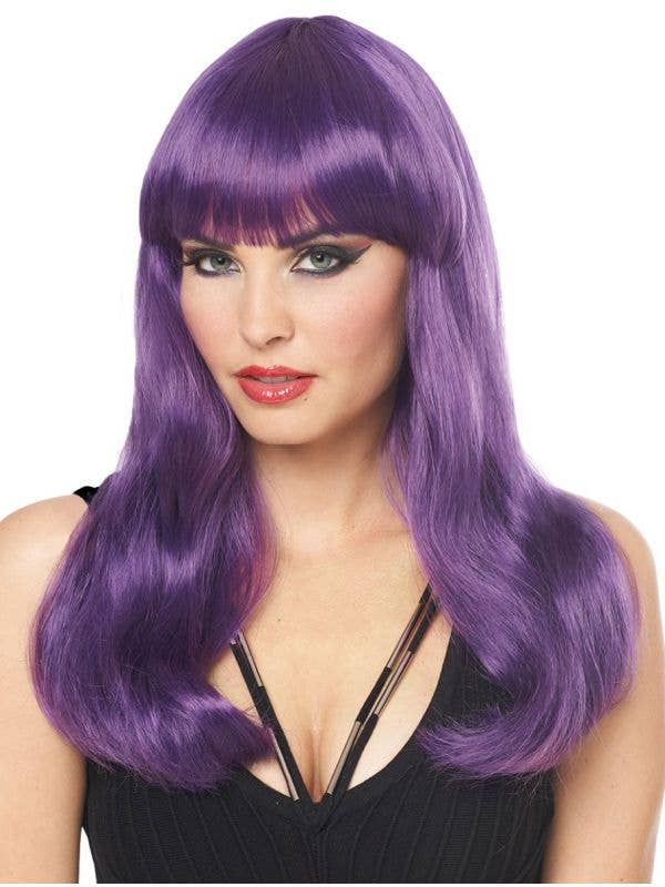 Deluxe Mistress Women's Straight Long Dark Purple Costume Wig with Fringe Main Image