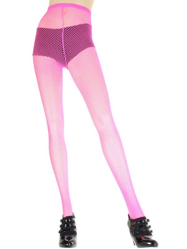 Image of Full Length Neon Pink Women's Fishnet Pantyhose