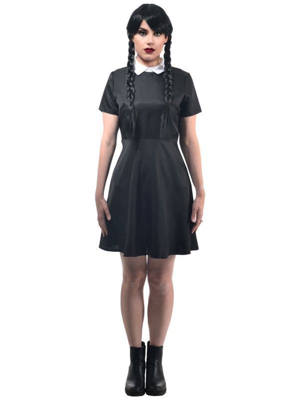 Image of Short Sleeve Wednesday Addams Women's Halloween Costume - Front View