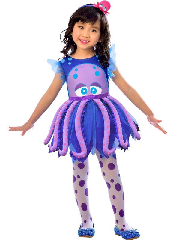 Girls Purple and Blue Octopus Fancy Dress Costume - Main Image