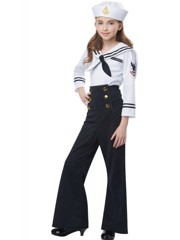 Girls Black Navy Sailor Uniform Fancy Dress Costume Main Image