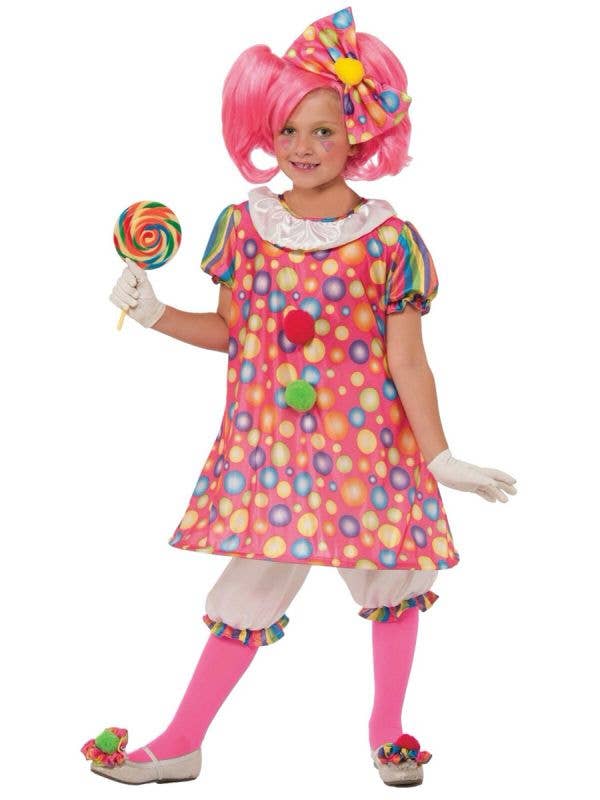 Girl's Pink Polka Dot Circus Clown Costume Front View