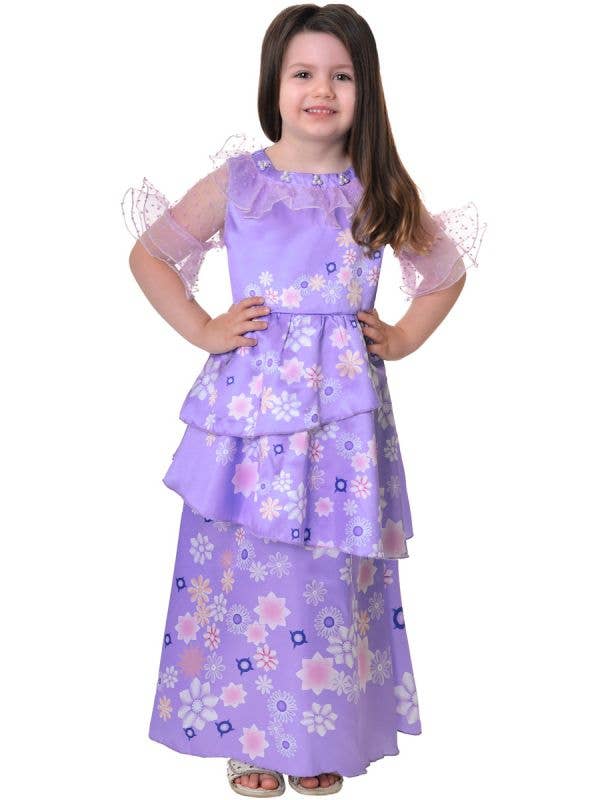 Image of Isabel Girl's Deluxe Purple Flower Dress Up Costume - Front View