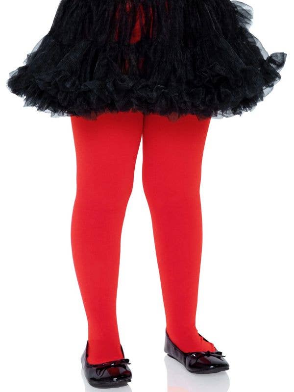 Girls Red Opaque Full Length Tights Main Image