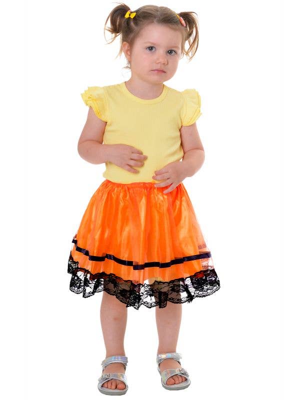 Toddler Girls Orange Tutu with Black Lace Trim