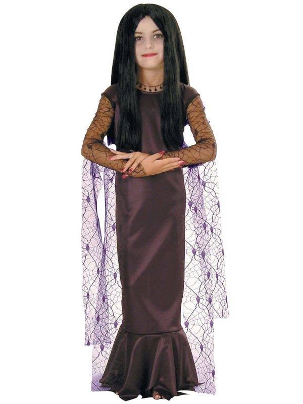 Girls Morticia Addams Halloween Fancy Dress Costume Main Image