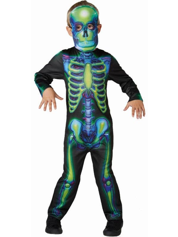 Neon Glow in the Dark Skeleton Boys Halloween Costume - Main Image