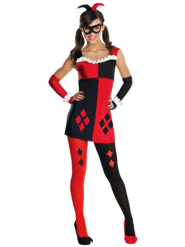 Tween Girl's Red and Black Harley Quinn Costume