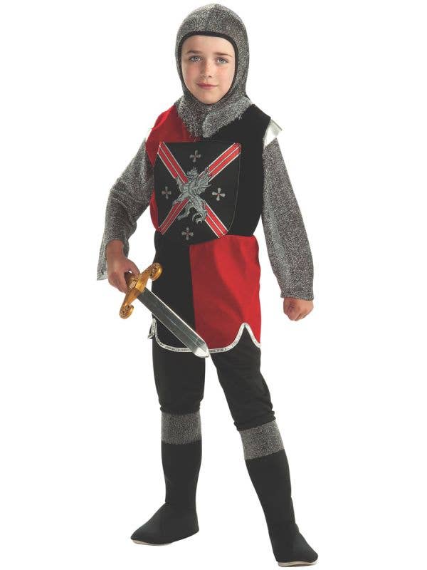 Boy's Knight Medieval Red and Black Costume Front Image