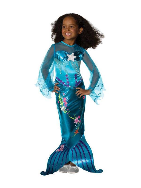 Shimmer Blue Satin Mermaid Girl's Costume - Main Image