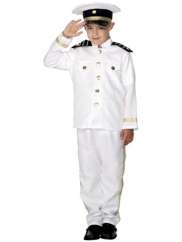 Boy's White Navy Officer Uniform Costume Front View