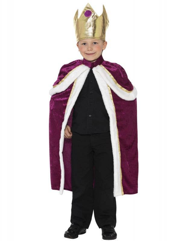 Boy's Royal King Medieval Burgundy Costume Front Image
