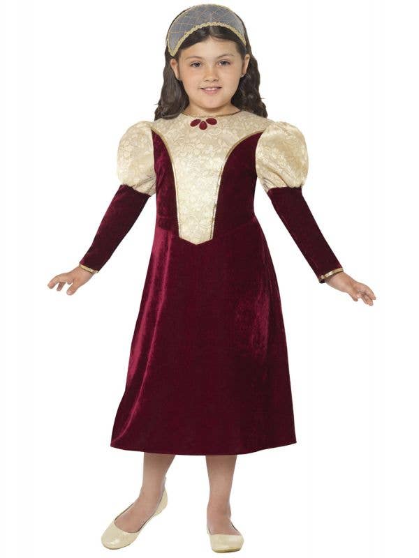 Girl's Tudor Damsel Princess Medieval Kid's Fancy Dress Costume Front View