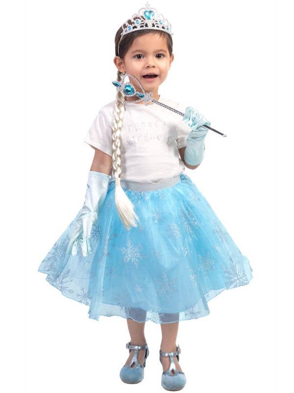 Toddler Girls Blue Elsa Tutu with Snowflake Print