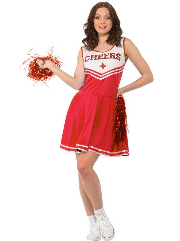 Women's Classic Red Cheerleader Fancy Dress Costume Main Image