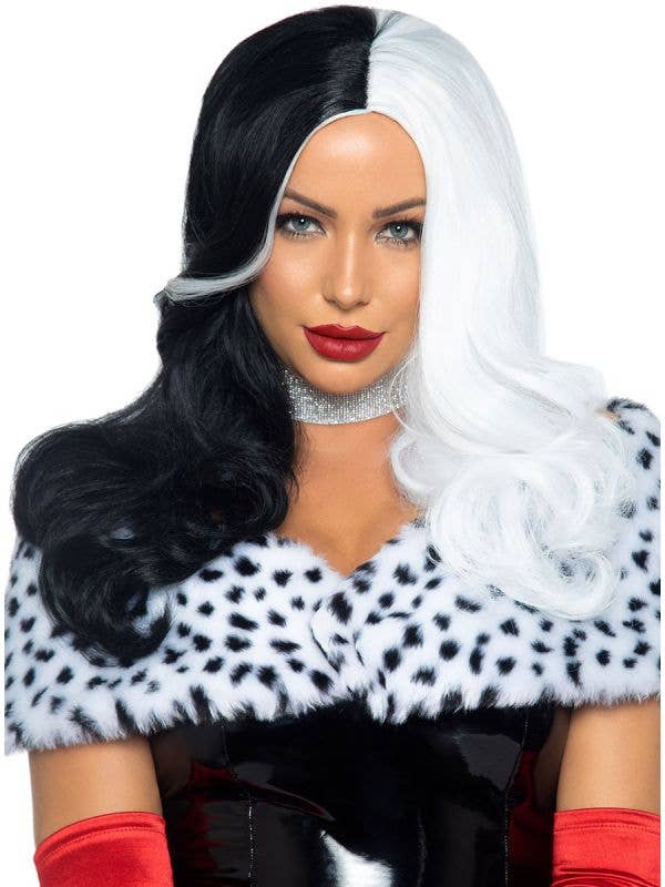 Black And White Cruella De Vil Deluxe Costume Wig - Main Image