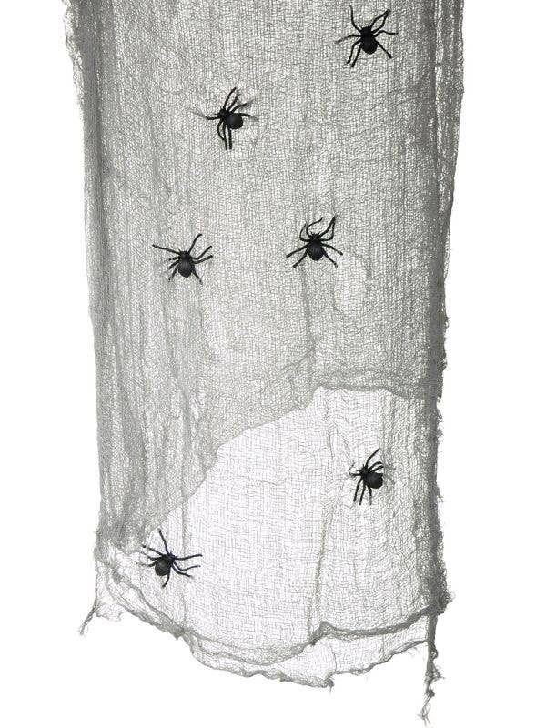Image of Netted Grey Gauze with Spiders Halloween Decoration