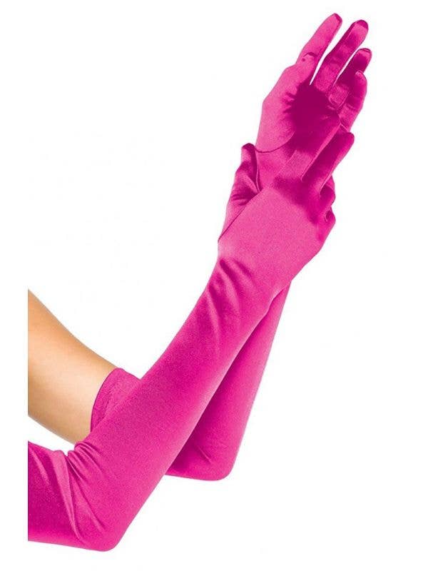 Women's Extra Long Pink Satin Gloves Costume Accessory