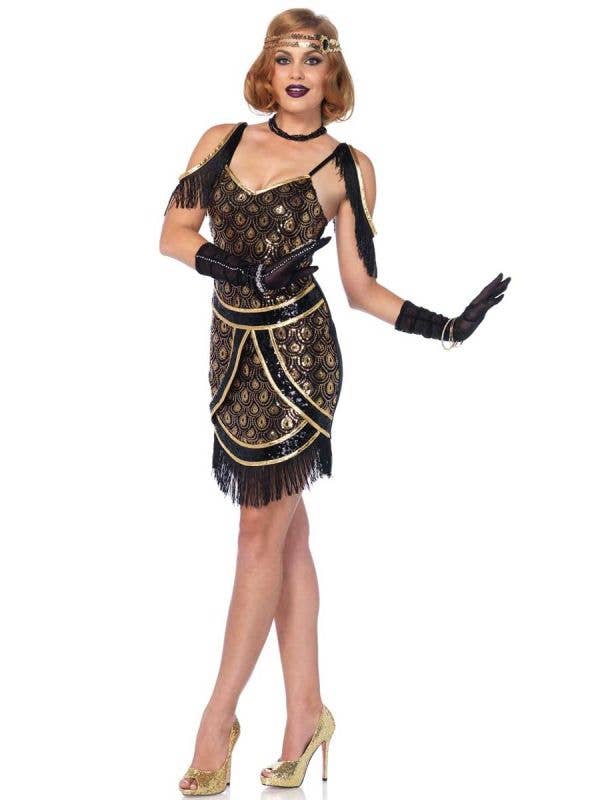 Sexy Black and Gold 1920's Flapper Costume Main Image