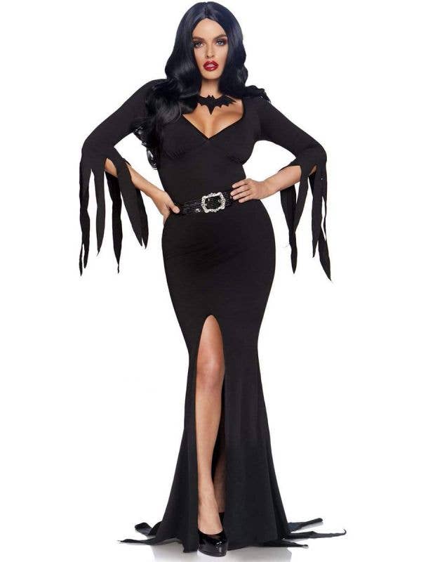 Mistress Of Darkness Long Black Sexy Dress Women's Elvira Costume Front Image