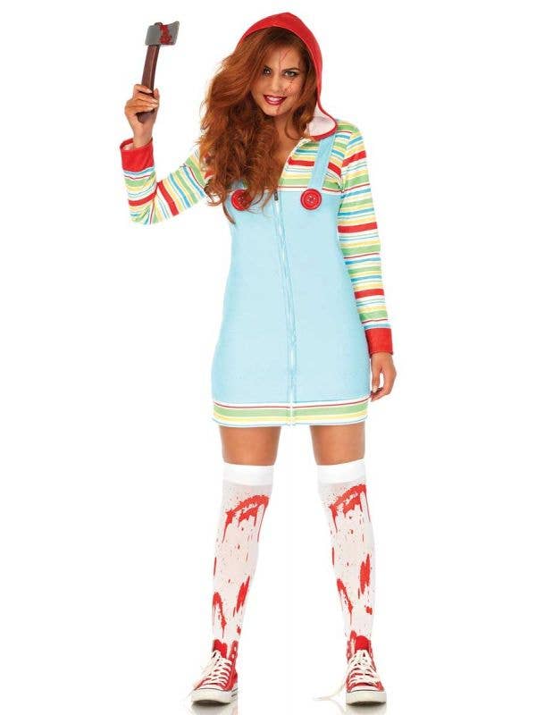 Women's Cozy Killer Doll Chucky Halloween Costume Front View