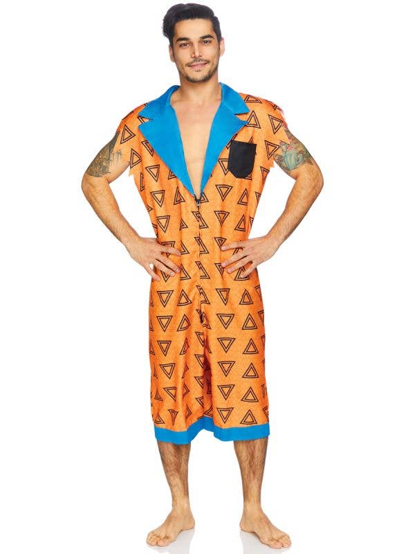 Men's Fred Flintstone Onesie Fancy Dress Costume Front Image