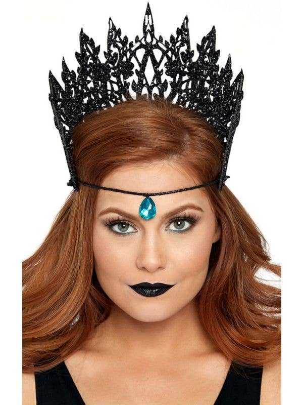 Women's Black Glitter Foam Medieval Costume Crown Dark Queen Halloween Costume Accessory Main Image 