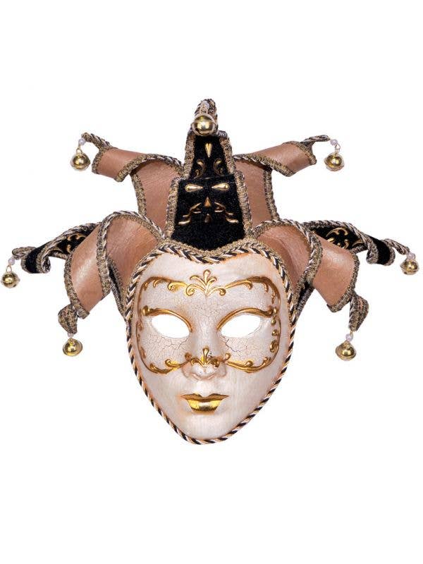 Women's Cream Deluxe Full Face Venetian Jester Mask Main Image