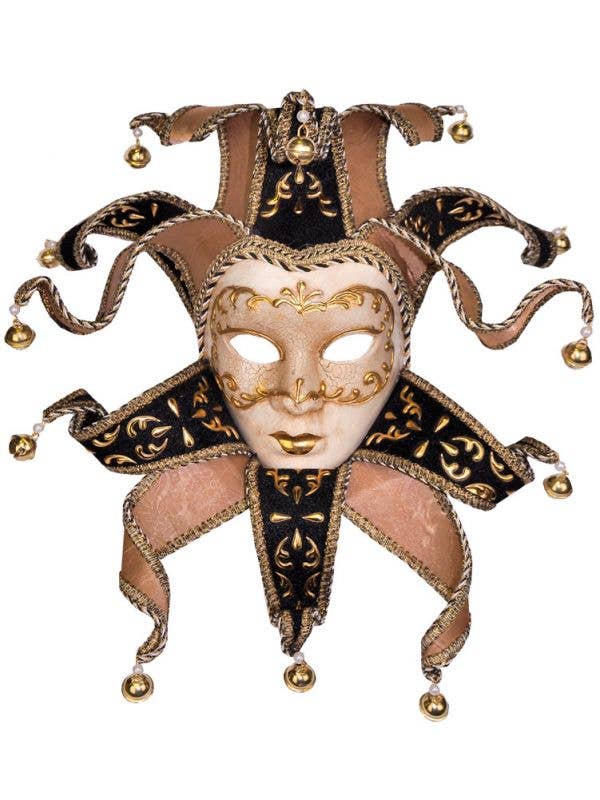 Deluxe Venetian Full Face Cream and Black Medusa Masquerade Mask - View 1