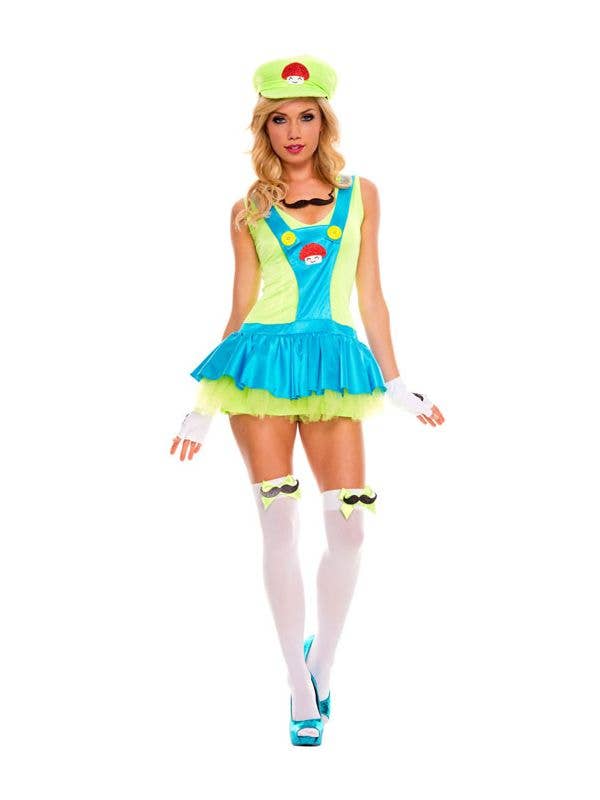 Blue and Green Sexy Miss Lugi Costume for Women  - Front Image
