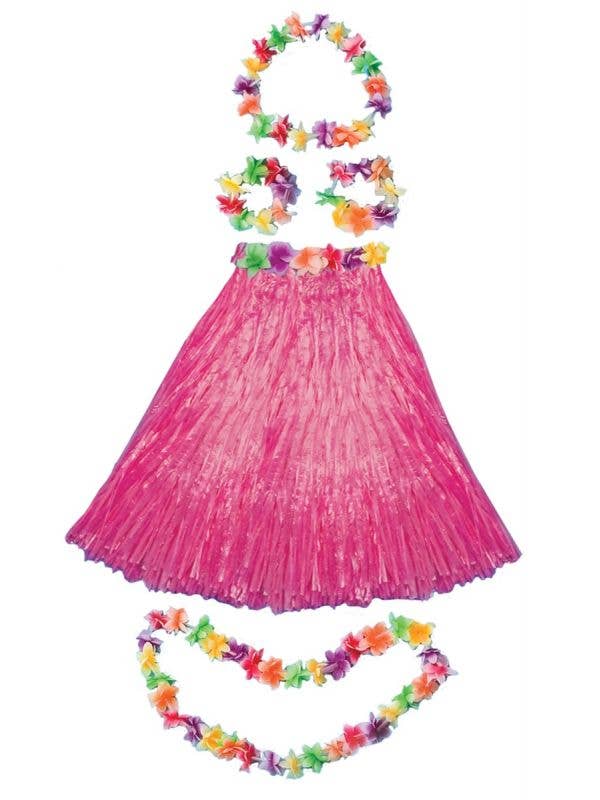 Pink Aloha Luau Grass Skirt and Lei Hawaiian Costume Kit - Main Image