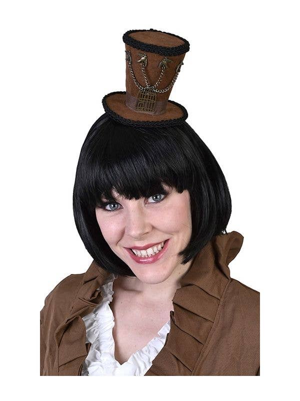 Deluxe Mini Brown Steampunk Costume Hat on Headband