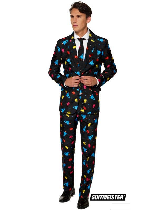 Men's Videogame Space Invader Print Suitmeister Suit Main Image