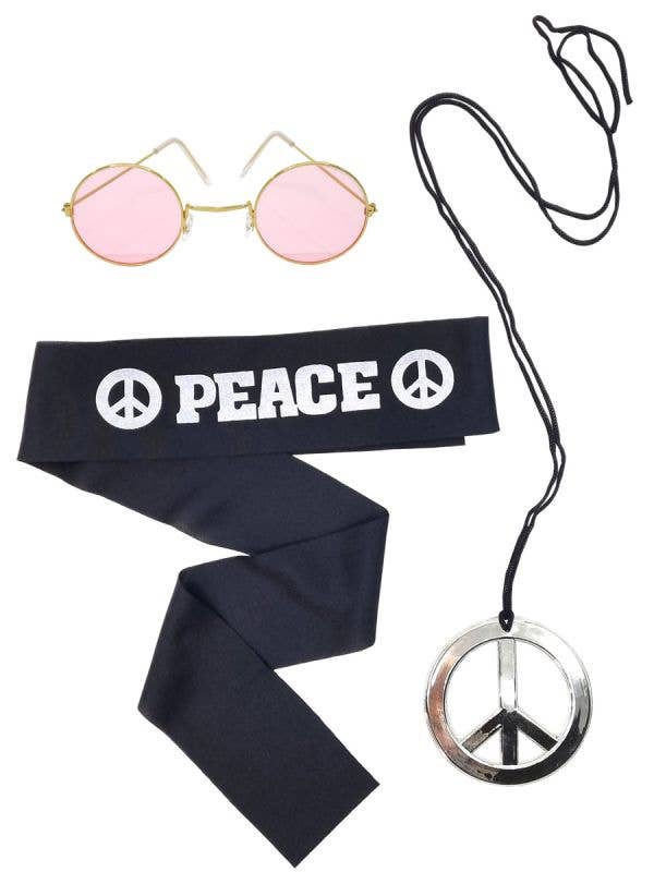 Image of Peace Hippie 3 Piece 1970's Costume Accessory Set - Main Image