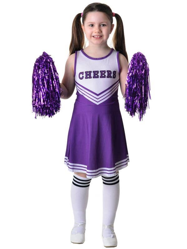 Image of Cheerful Purple Girl's Cheerleader Dress Up Costume - Front View