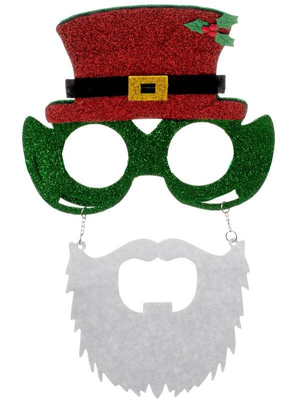 Image of Funny Green Glitter Santa Glasses with Attached Beard