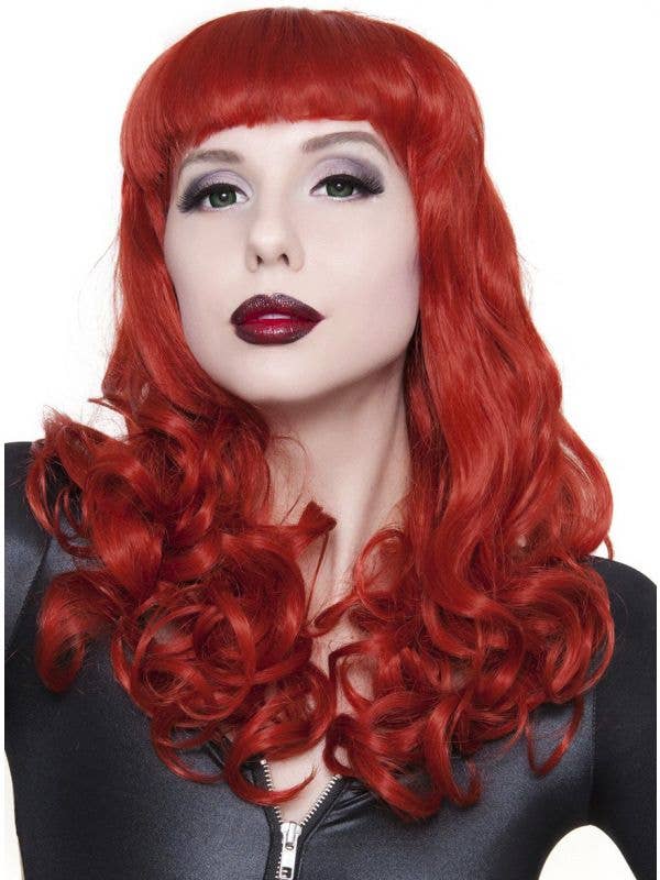Copper Crush Womens Copper Red Curly Fashion Wig with Fringe Front Image