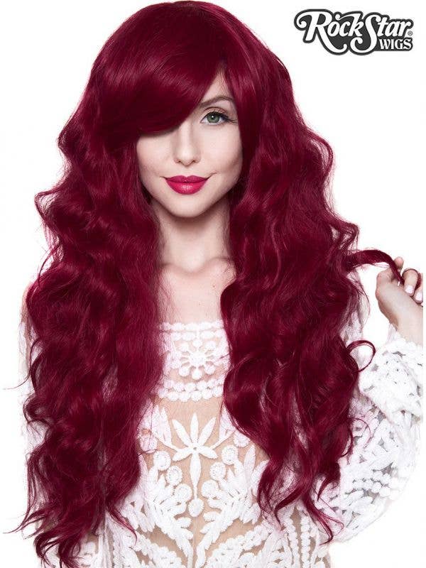 Deluxe Long Wavy Cranberry Red Heat Resistant Womens Wig - Main Image