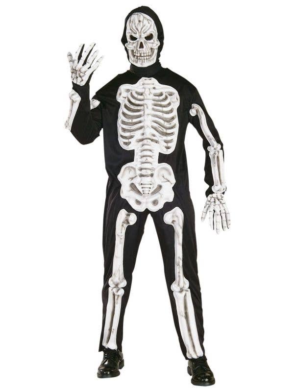 Men's Black and White Skeleton Suit Fancy Dress Costume