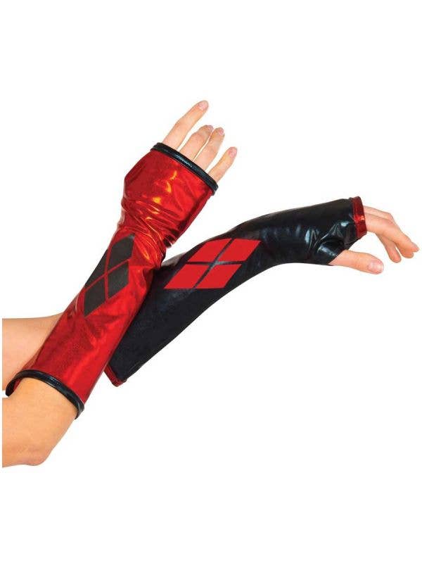 Fingerless Harley Quinn Costume Gloves Front View