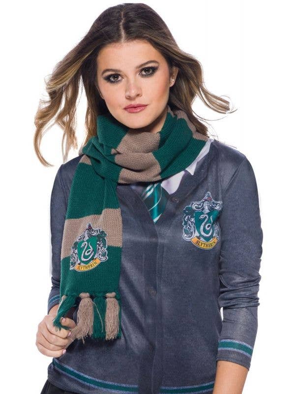 Deluxe Knitted Green and Silver Slytherin Harry Potter Costume Scarf