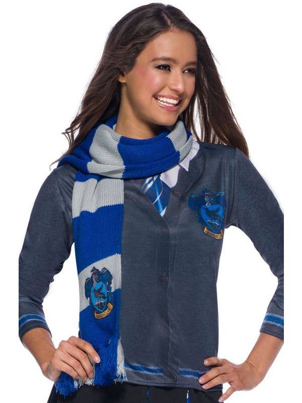 Deluxe Blue and Silver Knitted Ravenclaw Harry Potter Costume Scarf