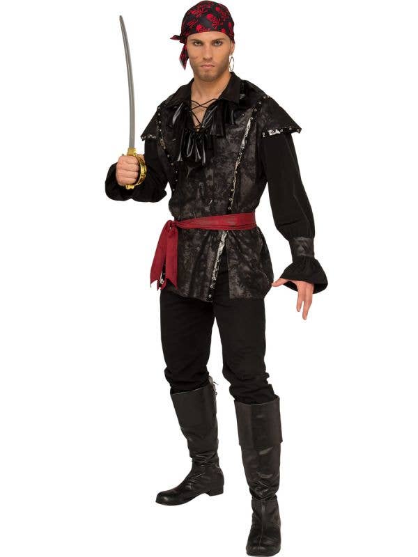 Black Plundering Pirate Fancy Dress Costume for Men - Main Image