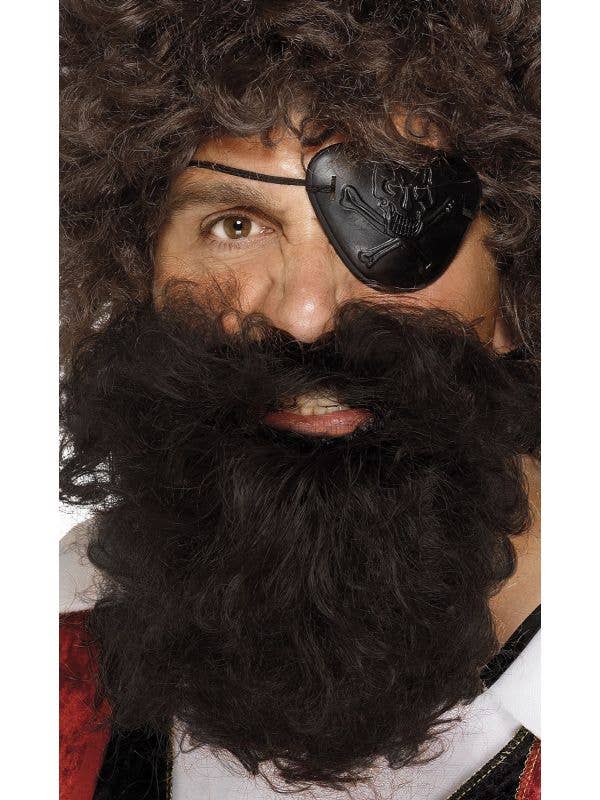 Men's Dark Brown Curly Pirate Beard And Moustache Set Costume Accessory