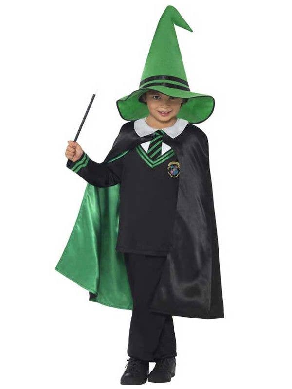School Boy Wizard Costume Book Week Day Fancy Dress Wand Scarf Tie Cape Glasses