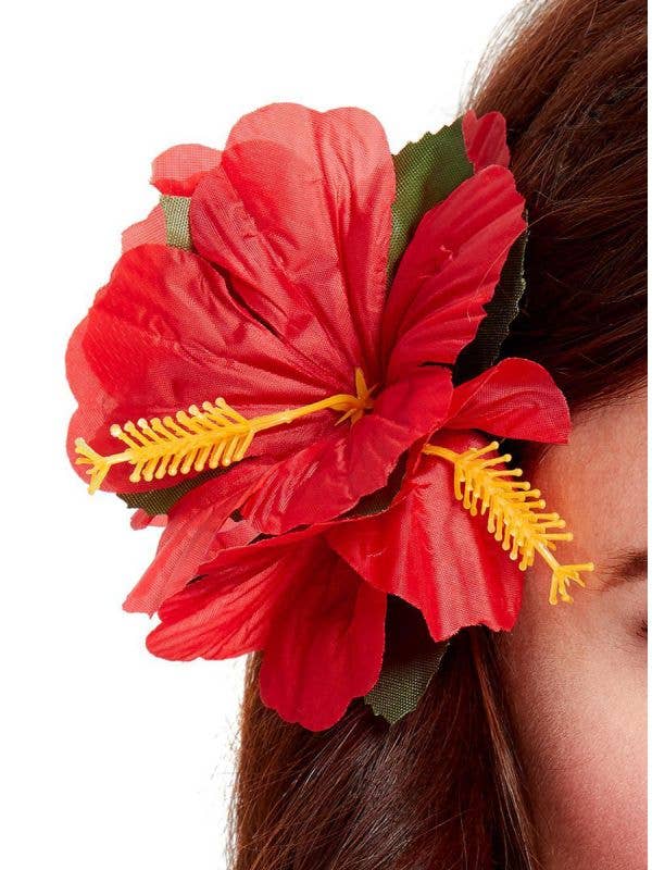 Large Red Hawaiian Hibiscus Flower Hair Clip Main Image